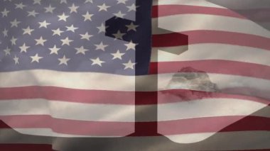 Animation of christian cross and flag of usa. Religion, tradition and christianity concept digitally generated video.