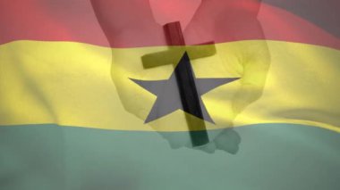 Animation of christian cross and flag of ghana. Religion, tradition and christianity concept digitally generated video.