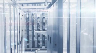 Animation of numbers and data processing over computer servers. Global business, finances, computing and data processing concept digitally generated video.