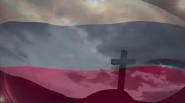Animation of christian cross and flag of russia. Religion, tradition and christianity concept digitally generated video.