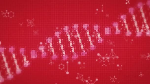 Animation Molecular Structures Floating Spinning Red Background Medical Research Science — Stock videók