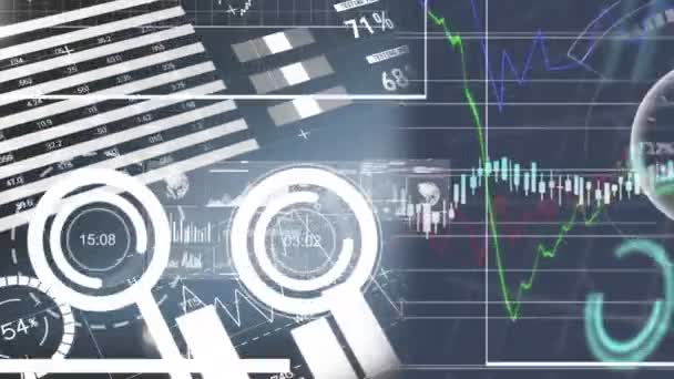 Animace Zpracování Finančních Údajů Černém Pozadí Globální Koncepce Podnikání Financí — Stock video