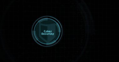 Composition of online security text over shield icon and copy space on black background. Global online security, computing and data processing concept digitally generated image.