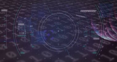 Composition of dna strand over binary coding data processing. Global science, computing and data processing concept digitally generated video.