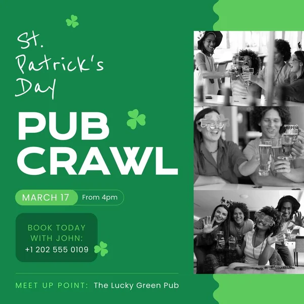 Image Patrick Day Pub Crawl Text Shamrock Green Background Patrick — Stock Photo, Image