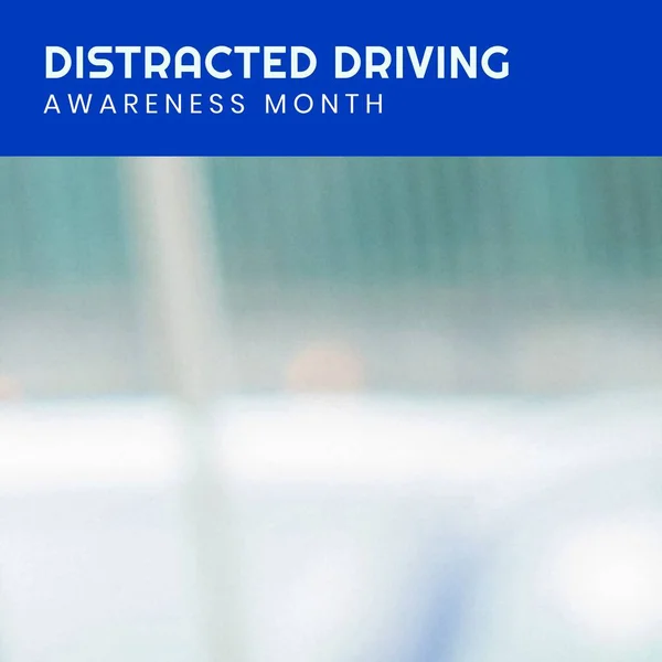 Composition of distracted driving awareness month text on blurred background with copy space. Distracted driving awareness month concept digitally generated image.