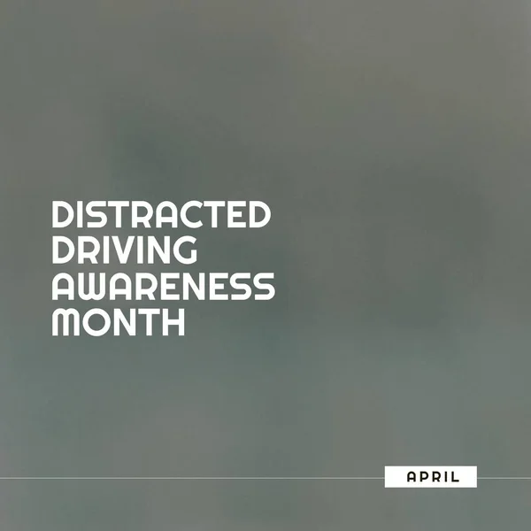 Composition of distracted driving awareness month text on grey background with copy space. Distracted driving awareness month concept digitally generated image.