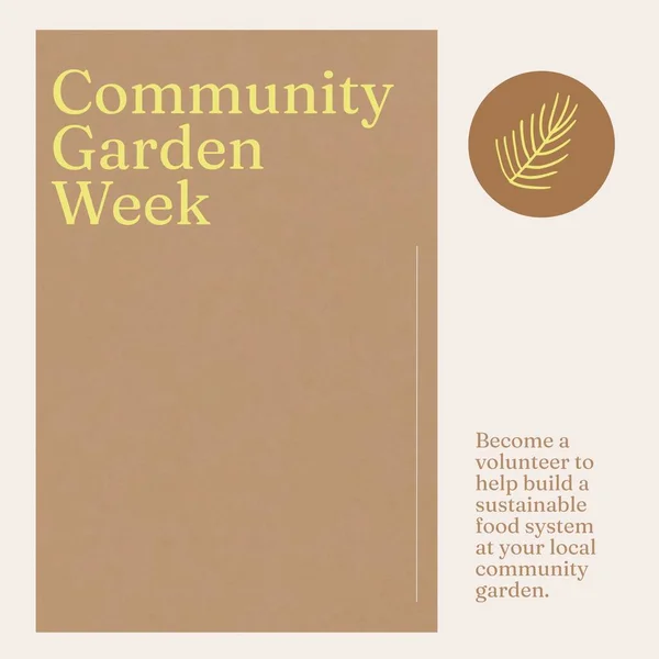 Composition of community garden week text and copy space on brown background. Community garden week, gardening and sustainability concept digitally generated image.