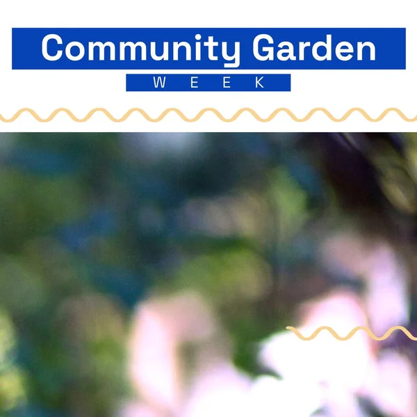Composition of community garden week text and copy space on plants background. Community garden week, gardening and sustainability concept digitally generated image.