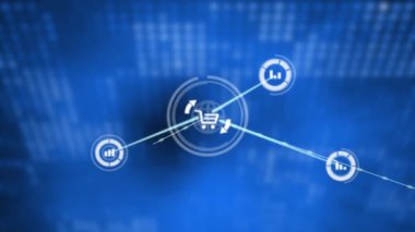 A blue, shiny background with a network of connections running across it. Global connections and data processing concept digitally generated video.