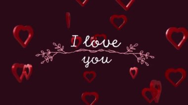 Animation of i love you text over red hearts on black background. Valentine's day, love and celebration concept digitally generated video.