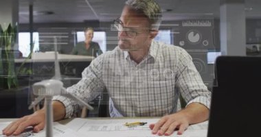 Animation of financial data processing over biracial businessman. Global business, finances, computing and data processing concept digitally generated video.