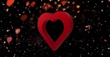 Animation of red heart over light spots and confetti on black background. Valentine's day, love and celebration concept digitally generated video.