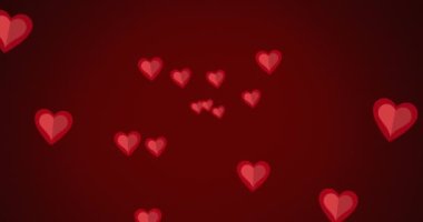 Animation of red hearts moving on red background. Valentine's day, love and celebration concept digitally generated video.