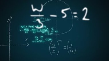 Animation of mathematical formulae and scientific data processing over black background. Global science, computing and data processing concept digitally generated video.
