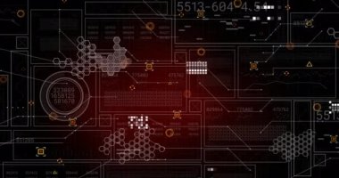 Altıgen deseni ve geometrik şekillerin dijital beyne bağlı noktalar üzerindeki animasyonu. Dijital olarak üretilmiş, hologram, aydınlatılmış, soyut, yapay zeka ve teknoloji konsepti.