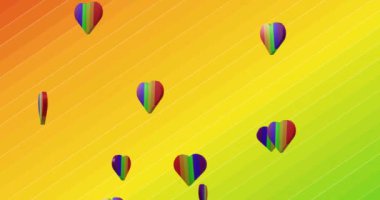 Animation of rainbow hearts moving on colorful background. Valentine's day, love and celebration concept digitally generated video.