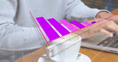 Animation of financial chart over biracial man using laptop. Global connections, technology and digital interface concept digitally generated video.
