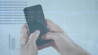 Animation of financial data processing over caucasian man using smartphone. Global business finance and data processing concept digitally generated video.