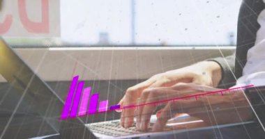 Animation of financial chart over caucasian man using laptop. Global connections, technology and digital interface concept digitally generated video.