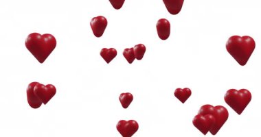 Animation of red hearts moving on white background. Valentine's day, love and celebration concept digitally generated video.