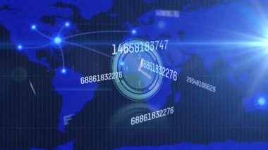 Various numbers and data processing over a world map. Global connections networks and digital interface concept digitally generated video.