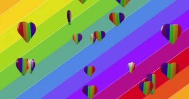 Animation of rainbow hearts and flags on colorful background. Valentine's day, love and celebration concept digitally generated video.