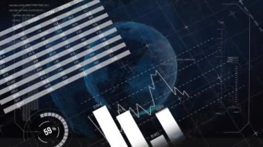 Animation of statistics and data processing over globe. Global business global global global global global global global finances and digital interface concept digitally generated video.