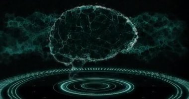 Animation of data processing and human body over scopes scanning. Global science, computing, digital interface and data processing concept digitally generated video.