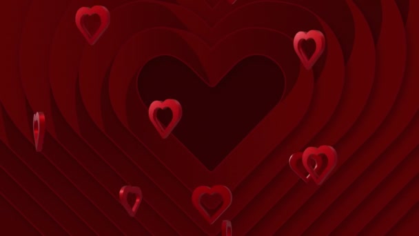 红色背景下的红心动画 情人节 爱和庆祝的概念数码生成视频 — 图库视频影像