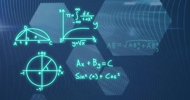 Animación Fórmulas Matemáticas Procesamiento Datos Científicos Sobre Fondo Negro Concepto — Vídeo de stock