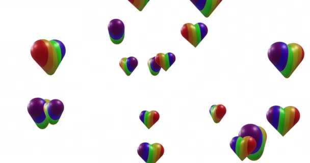 Animation Rainbow Hearts Moving White Background Valentine Day Love Celebration — Video