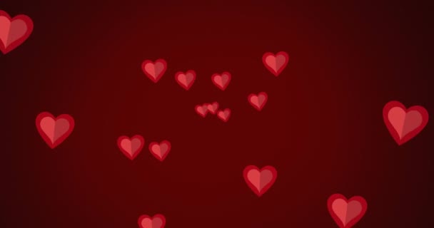 Animation Roter Herzen Die Sich Auf Rotem Hintergrund Bewegen Valentinstag — Stockvideo