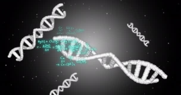 Animation Dna Strands Mathematical Formulae Scientific Data Processing Grey Background — Stock Video