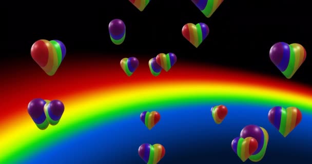 Animation Rainbow Hearts Moving Rainbow Black Background Valentine Day Love — Stockvideo