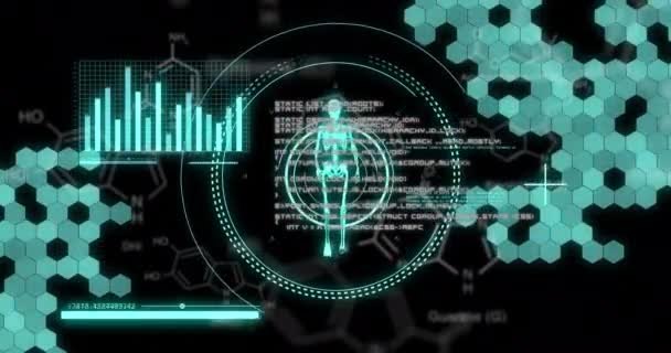 Animace Zpracování Dat Skenování Lidského Těla Pomocí Scopů Globální Věda — Stock video