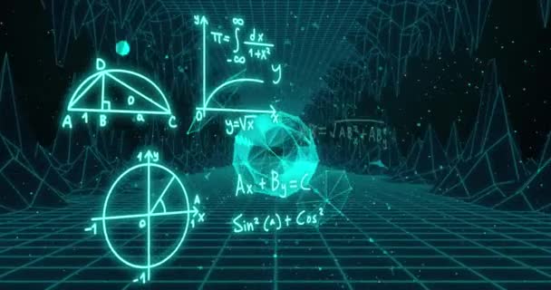 Animation Mathematical Formulae Scientific Data Processing Black Background Global Science — Stok video
