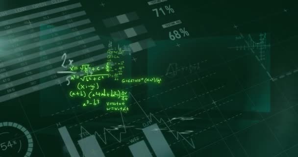 Animación Fórmulas Matemáticas Procesamiento Datos Científicos Sobre Fondo Negro Concepto — Vídeos de Stock