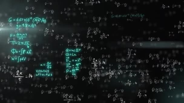 Animace Matematických Vzorců Zpracování Vědeckých Dat Černém Pozadí Globální Koncepce — Stock video