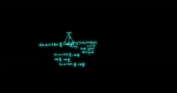 Animation Mathematical Formulae Scientific Data Processing Black Background Global Science — Stock Video