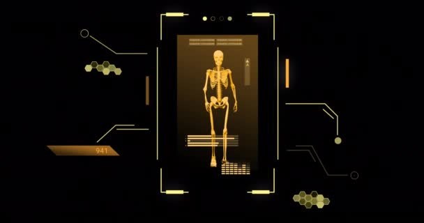 Animación Del Esqueleto Humano Procesamiento Datos Científicos Sobre Fondo Negro — Vídeo de stock