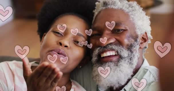 Animation Hearts African American Couple Having Video Call Valentine Day — Wideo stockowe
