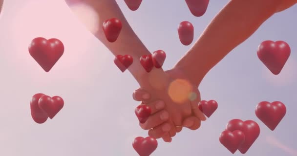 Animation Red Hearts Couple Love Holding Hands Valentine Day Love — Video Stock