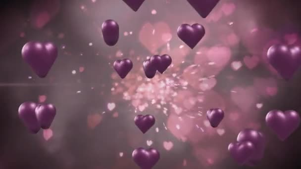 Animation Cœurs Violets Sur Des Taches Claires Sur Fond Gris — Video