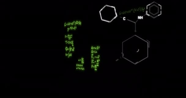 Animation Formules Mathématiques Traitement Données Scientifiques Sur Fond Noir Concept — Video