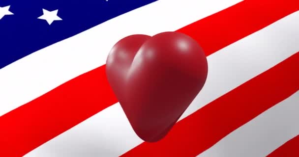 Animasi Hati Merah Bergerak Atas Bendera Usa Hari Valentine Cinta — Stok Video