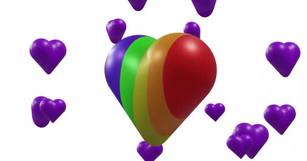 Animation Colorful Hearts Moving White Background Valentine Day Love Celebration — Stockvideo