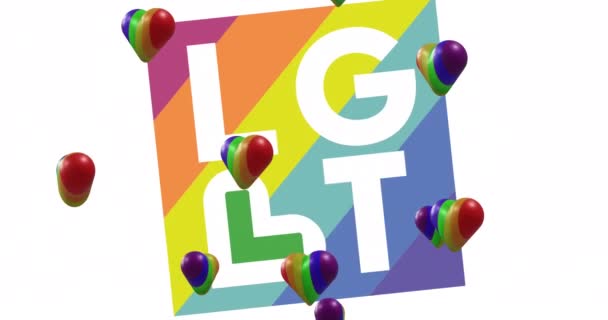 在白底的Lgbt文字上动画彩虹的心 情人节 爱和庆祝的概念数码生成视频 — 图库视频影像