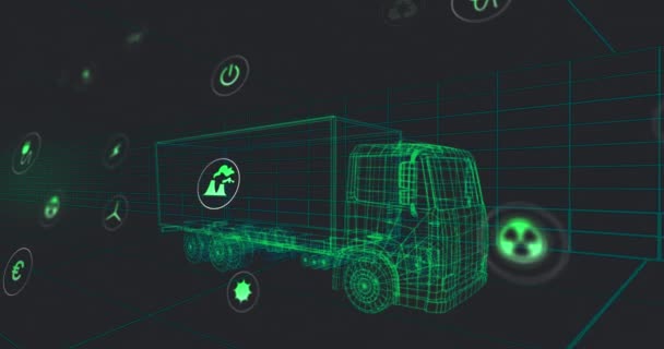 Animation Eco Icons Data Processing Car Technical Drawing Global Eco — Vídeo de Stock