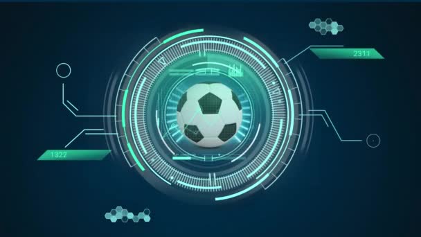 Futbol Üzerinden Veri Işleme Animasyonu Küresel Spor Bilim Bilgisayar Dijital — Stok video